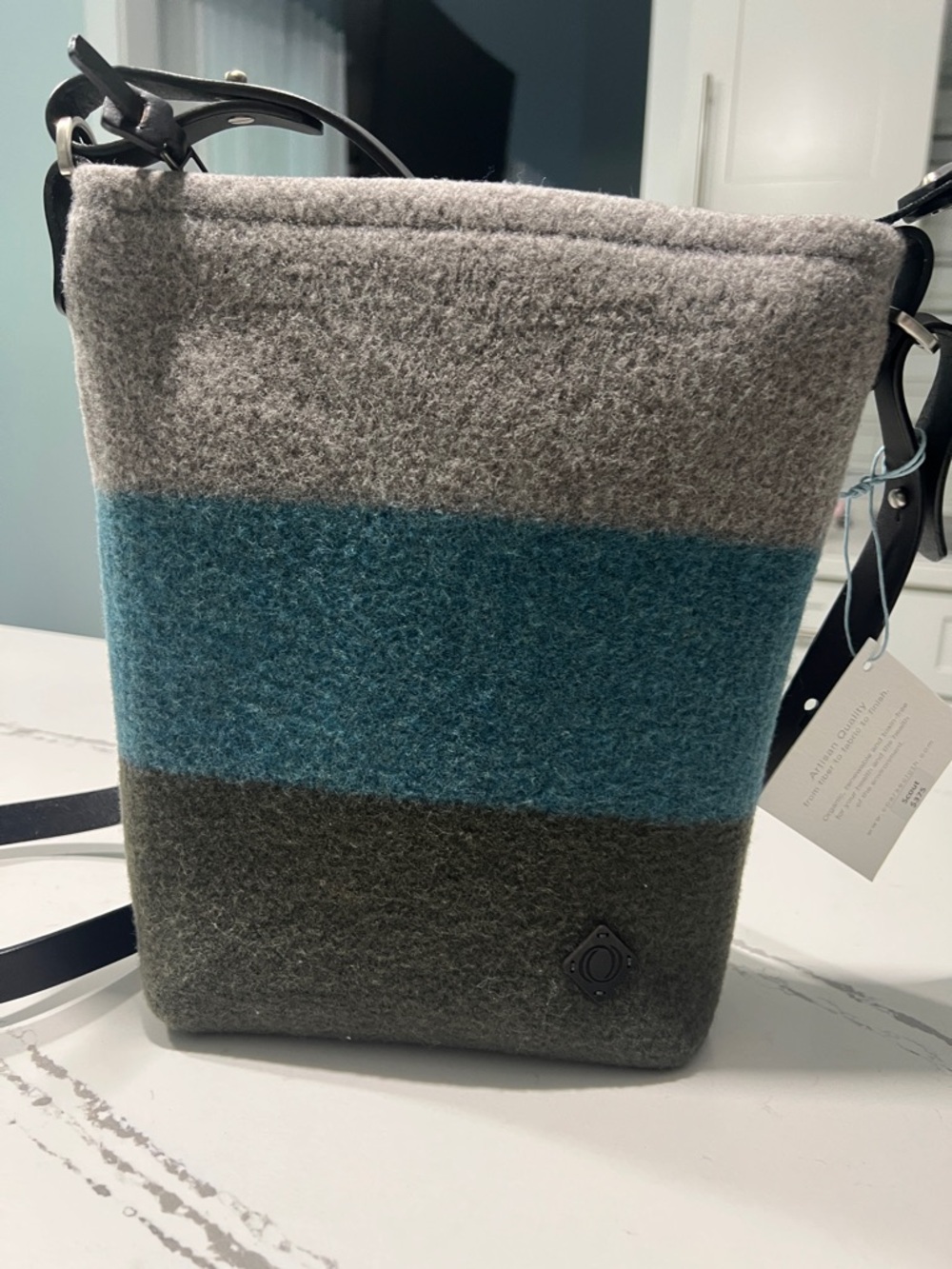 Coarse Cloth LTD Scout Wool Felt Colorblock Crossbody Bag - Gray, Teal & Olive - Picture 13 of 16